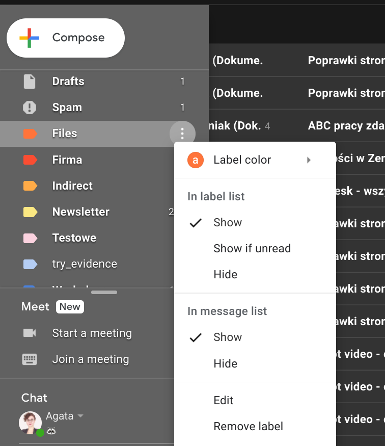 label color in gmail mailbox