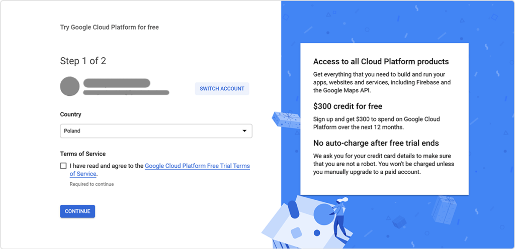 rejestracja konta google cloud platform strona 1/2